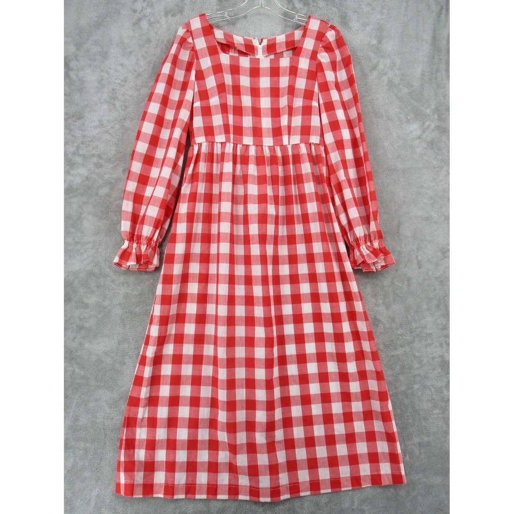 Unbranded Dress Women Small Red Gingham Plaid Long Sleeve Square Neck Maxi